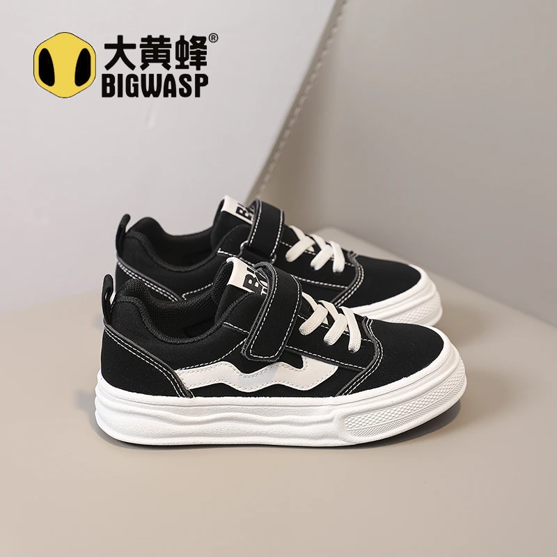 大黄蜂2025春季新款男女童简约百搭帆布鞋防滑耐磨时尚潮流休闲鞋