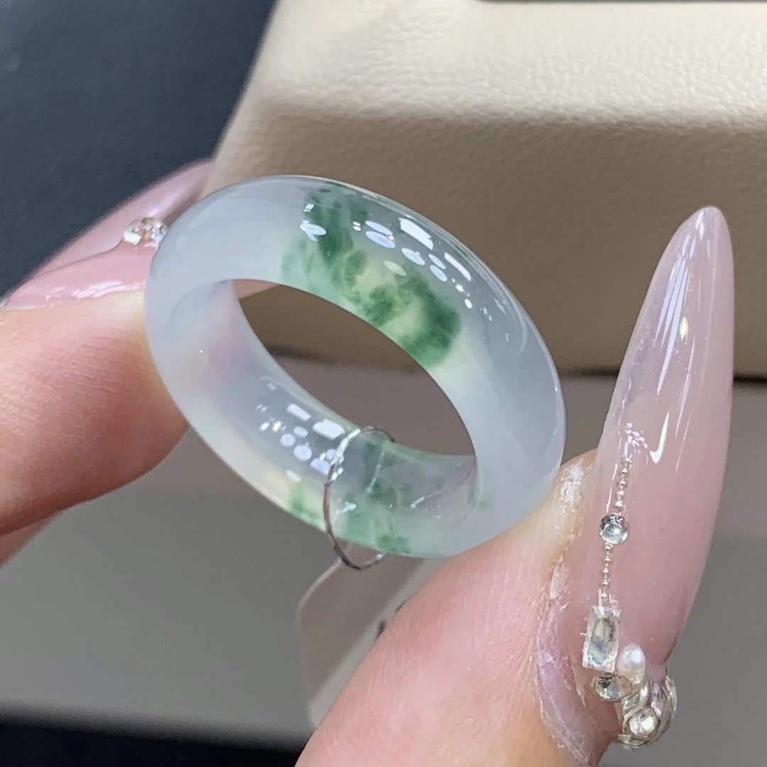 12圈 缅甸天然翡翠 小宽版冰种飘花翡翠戒圈尺寸16.4-6.5-4mm
