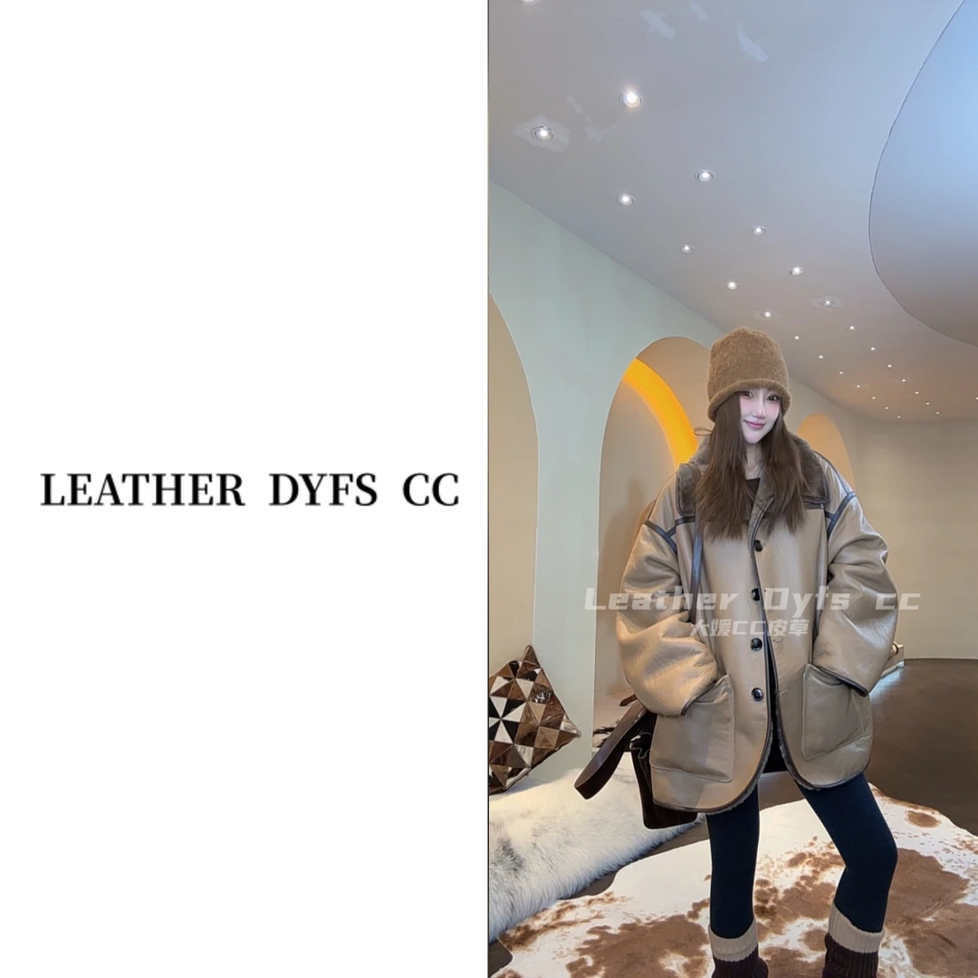 Leather Dyfs cc ”尖尖领“ 40511双面穿原单羊皮毛一体女皮草外套