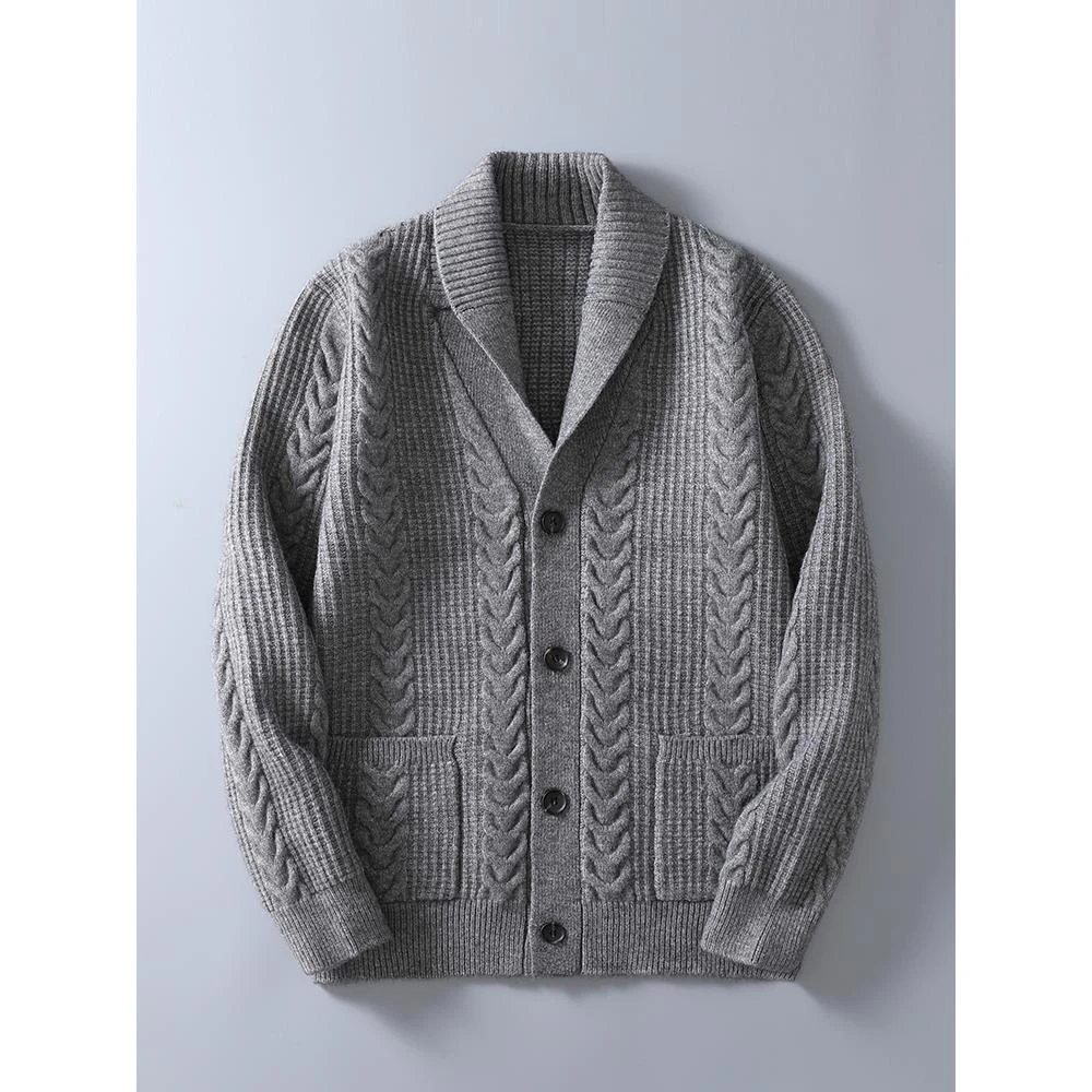 秋冬季加厚v领休闲开衫男士新款长袖针织衫2025潮流休闲保暖毛衣