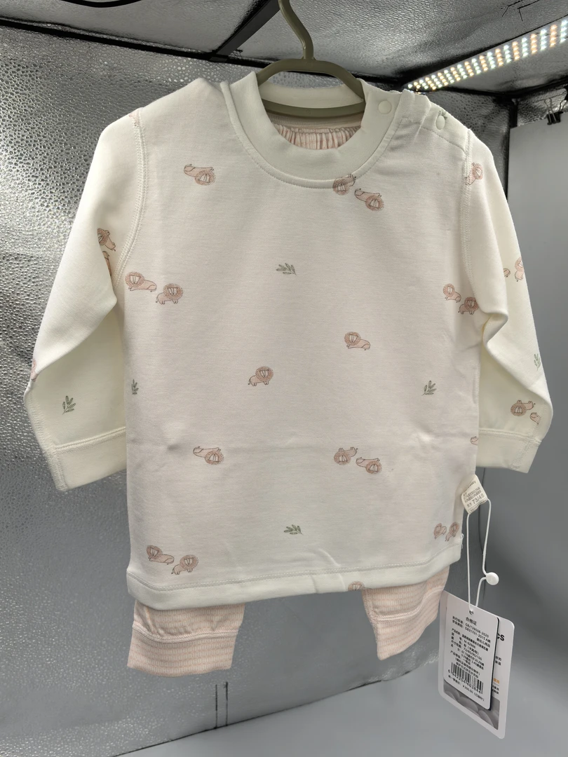 小麻豆-婴幼儿婴童，桑蚕丝莫代尔肩开套头分体套装