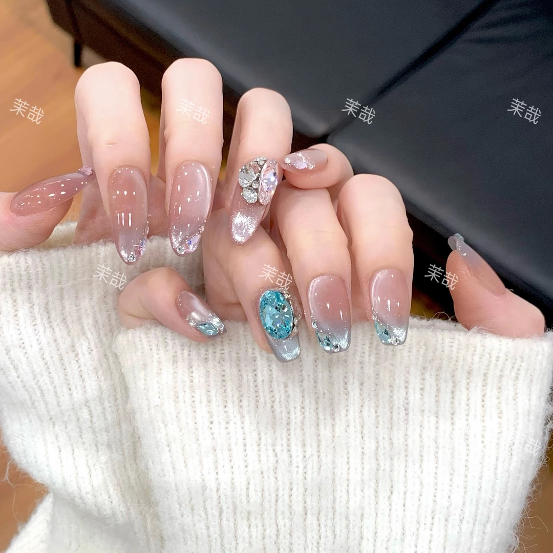 茉哉现货【鲛人泪】纯手工定制美甲拆卸穿戴甲A3747