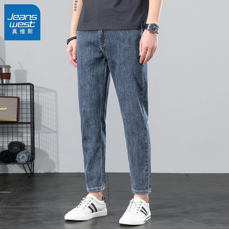 真维斯九分牛仔裤男士2025秋冬新款修身小脚直筒长裤弹力休闲裤子