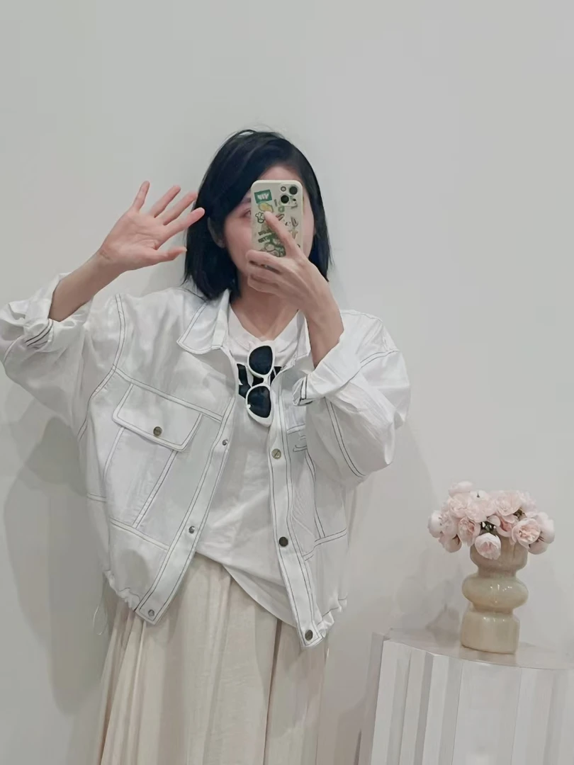 【现货+运补】 新款韩版显瘦单排扣翻领女式短款防晒衬衣外套