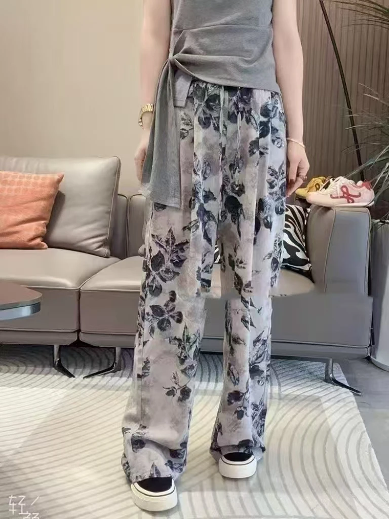 2969-307 天丝印花设计垂感直筒休闲裤爆款