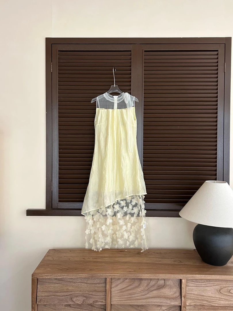 【一路繁花】27358 超好看小众不撞款花朵无袖气质优雅网纱连衣裙