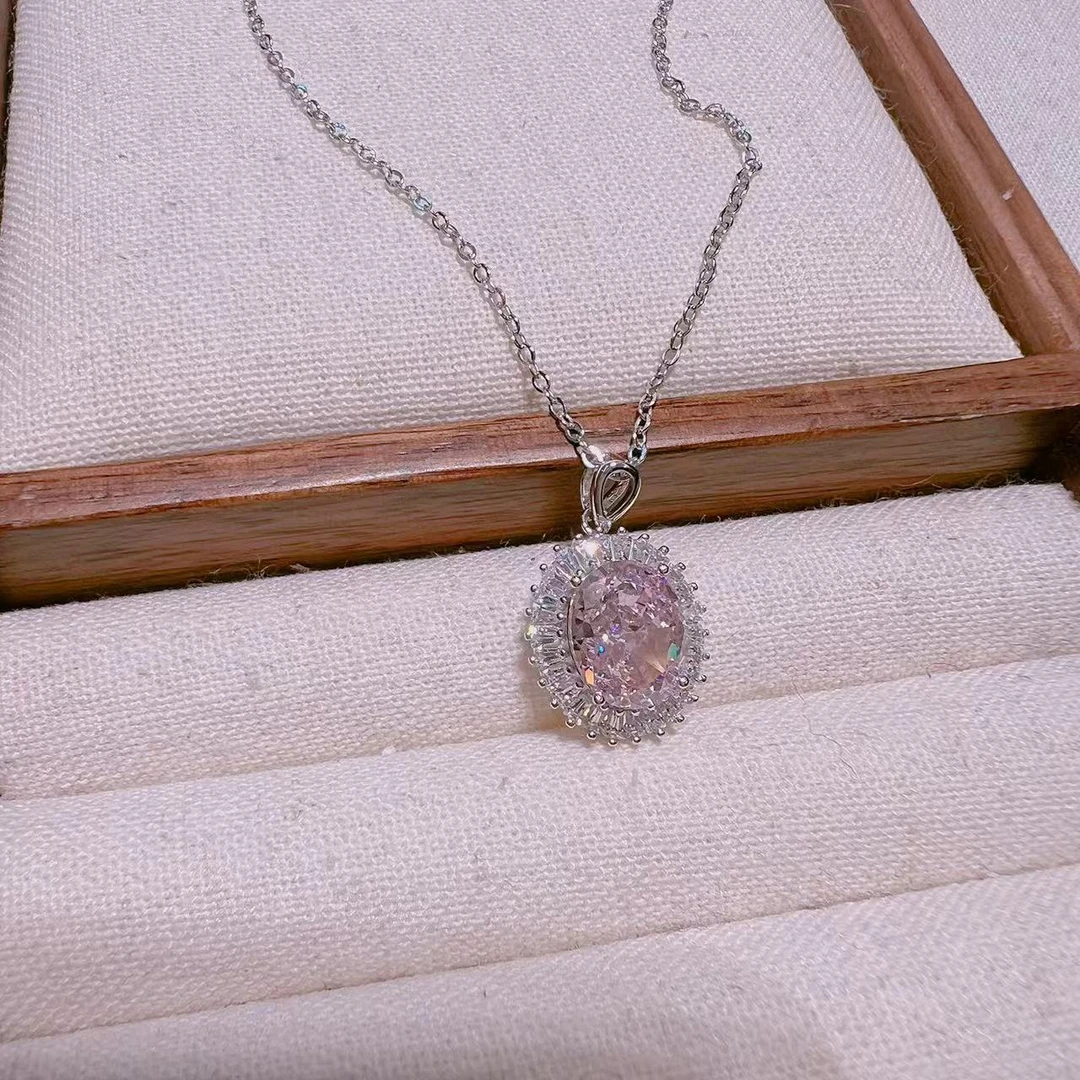 坠链均925银 旺莱 779 粉色冰切花梯方锆石吊坠小排链S91394804