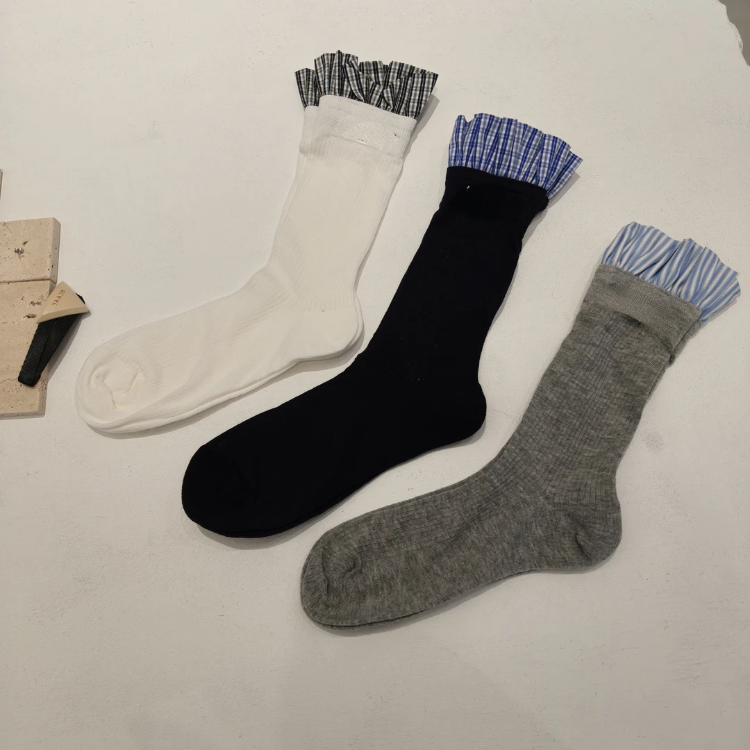 Az LongQuan 三色格子袜 Z31711