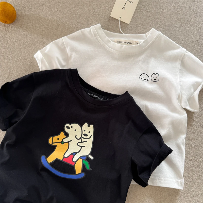 儿童短袖2025夏季新品男女童卡通小狗短袖T宝宝可爱圆领T恤
