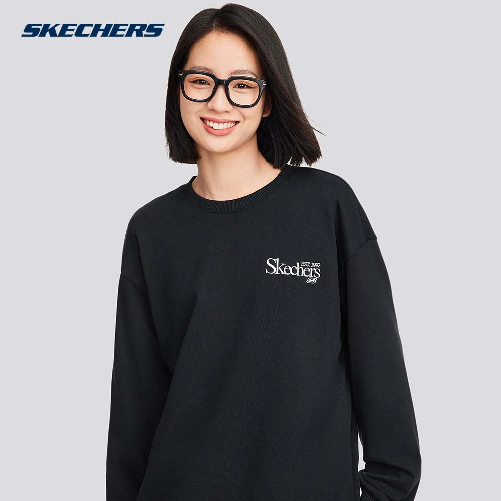 斯凯奇官方男女同款简约学院针织百搭舒适卫衣L324U106&L324U107