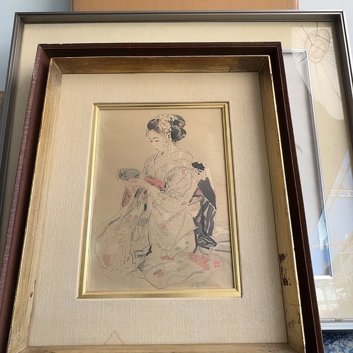 用***4中古框画有瑕疵破损已拍