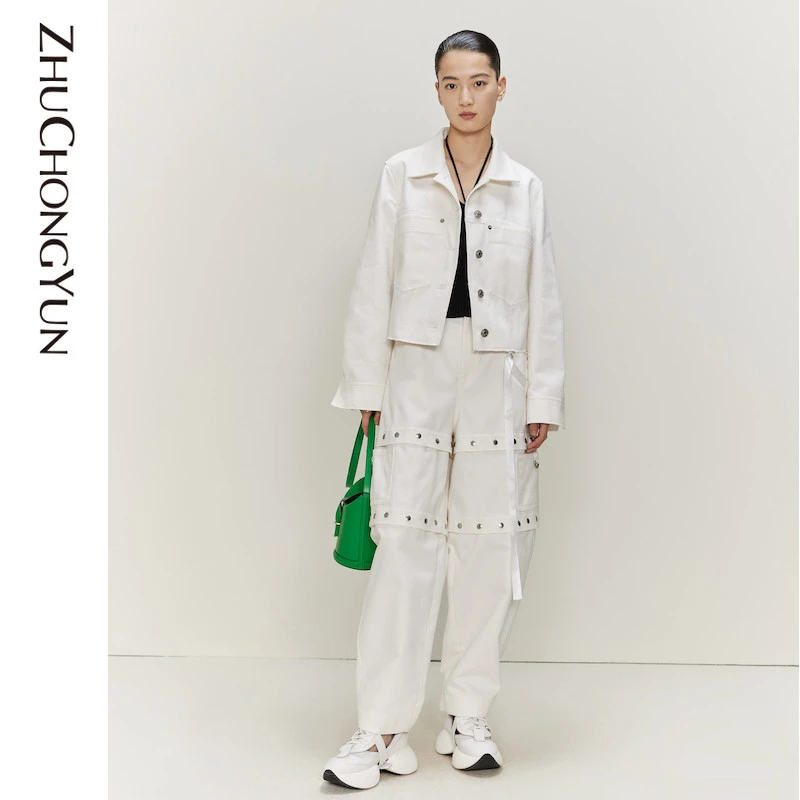 【米儿精选】ZHUCHONGYUN春通勤时尚口袋装饰单排扣短外套女士