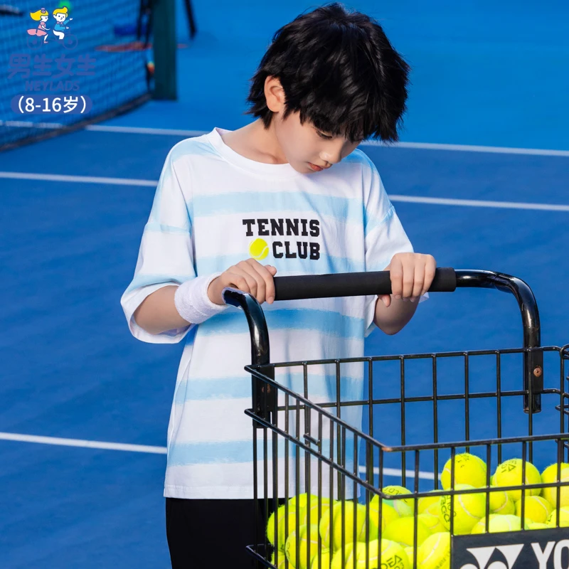 男生女生男大童蓝白条纹印花短袖T恤NJTCJ24021*