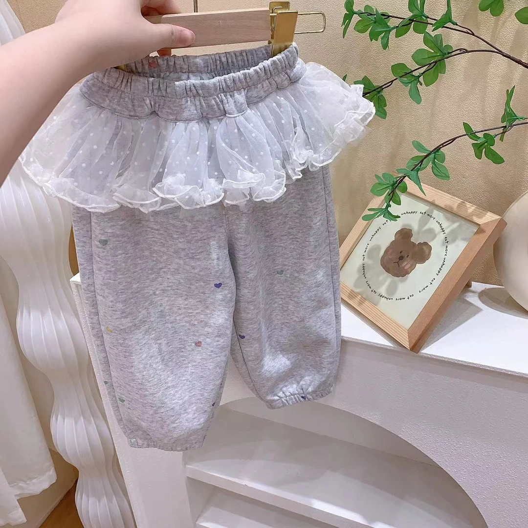 女童灰色网纱爱心休闲裤（YX-883061-秋A）汉服