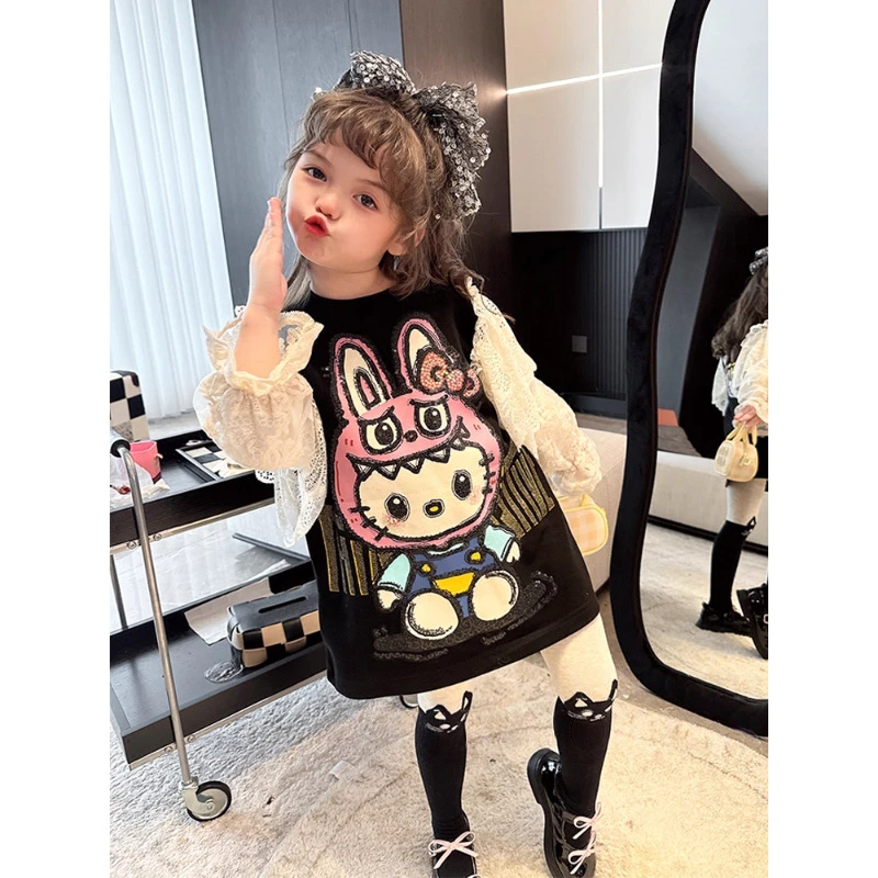 女童连衣裙长袖秋装2025新款儿童拉布布春秋裙子女孩时髦卡通上衣