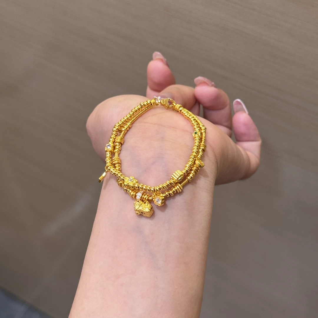 【菠萝珠宝】足金999  双层叠戴 趴趴猫手链   金重：21.10克