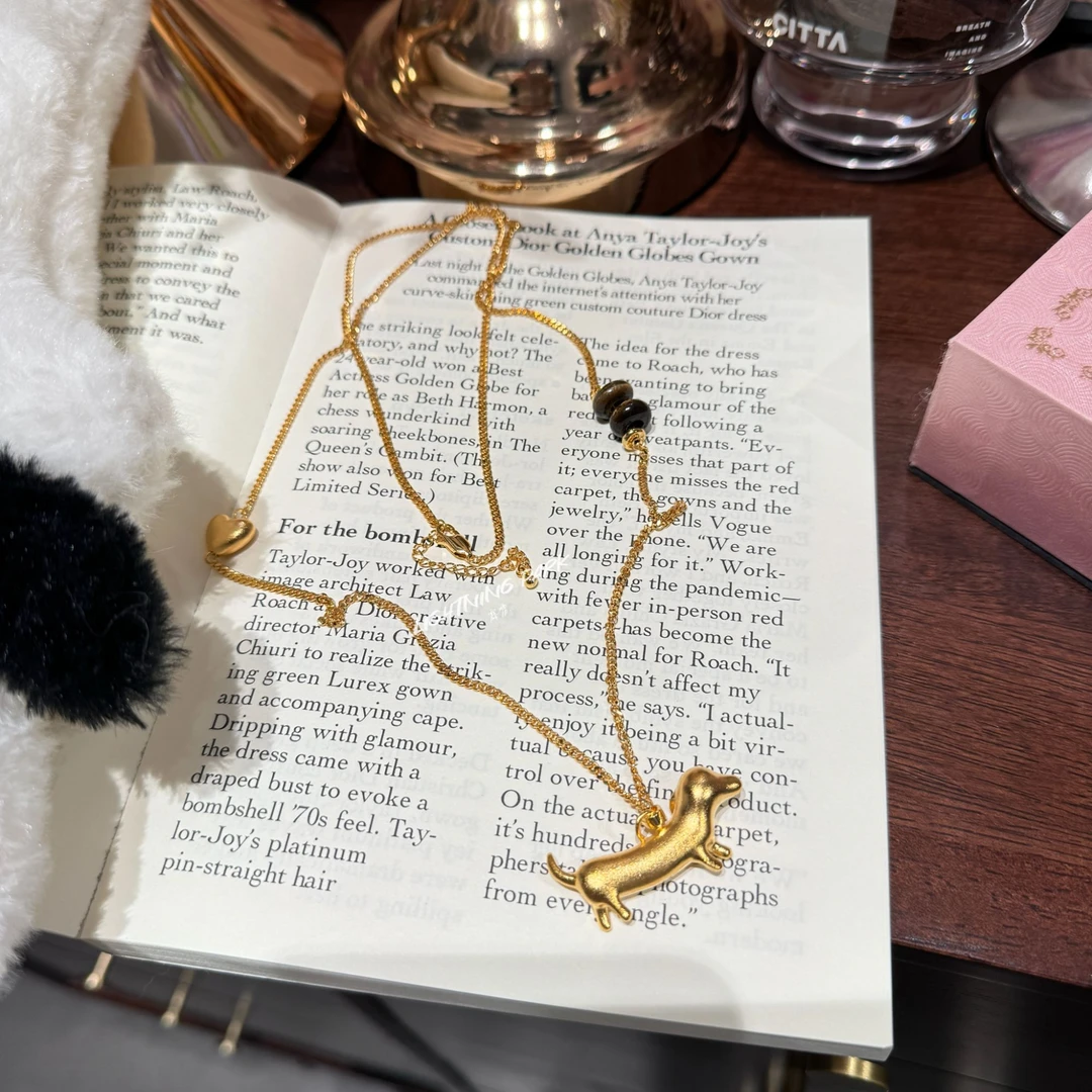 镀K金LIGHTNINGPARK 新中式腊肠小狗长链条轻奢项链