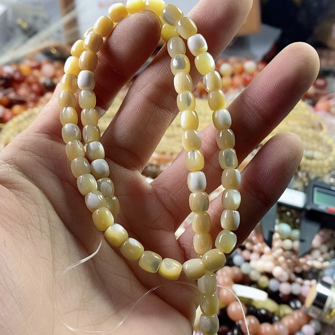 玛瑙/玉髓珠宝半成品未镶嵌一条天然6×6马蹄螺贝壳小桶珠