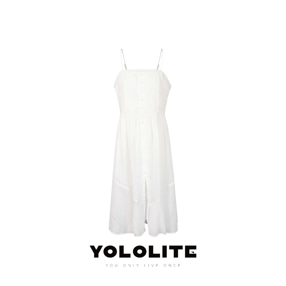 YOLOLITE【曙光】2843夏季新款100苎麻重工定位刺绣收腰显瘦吊带裙