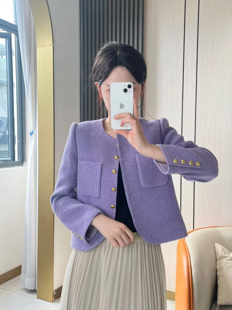 【小婷】MSSY美舒尚衣，短外套女装小香风春秋气质短款长袖百搭紫色