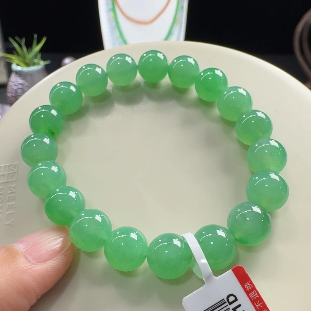 翡翠未镶嵌手链冰胶果冻木纳阳绿单圈10nm