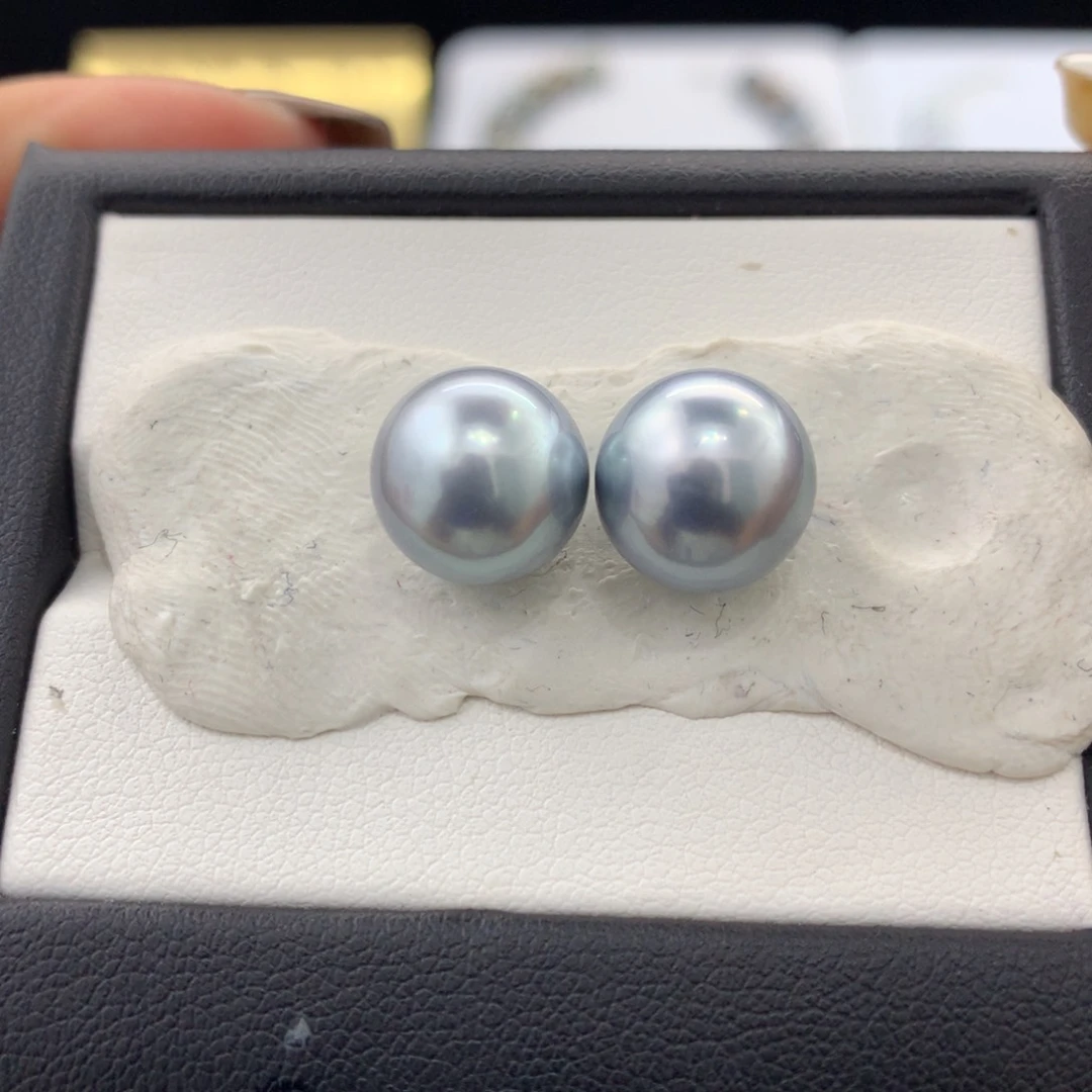 未镶嵌裸珠定制海水珍珠10.4mm银蓝铂金灰对珠