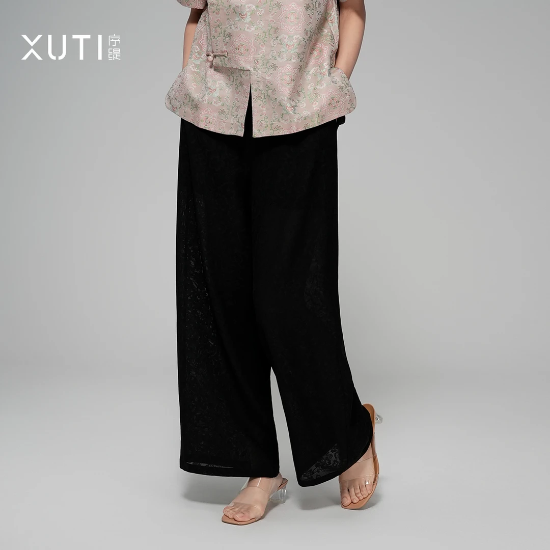 序缇夏季新款复古新中式女装三经绞罗非遗桑蚕丝裤子H86-15652