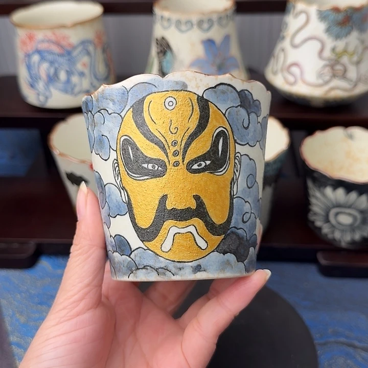 陶瓷京剧脸谱花口杯