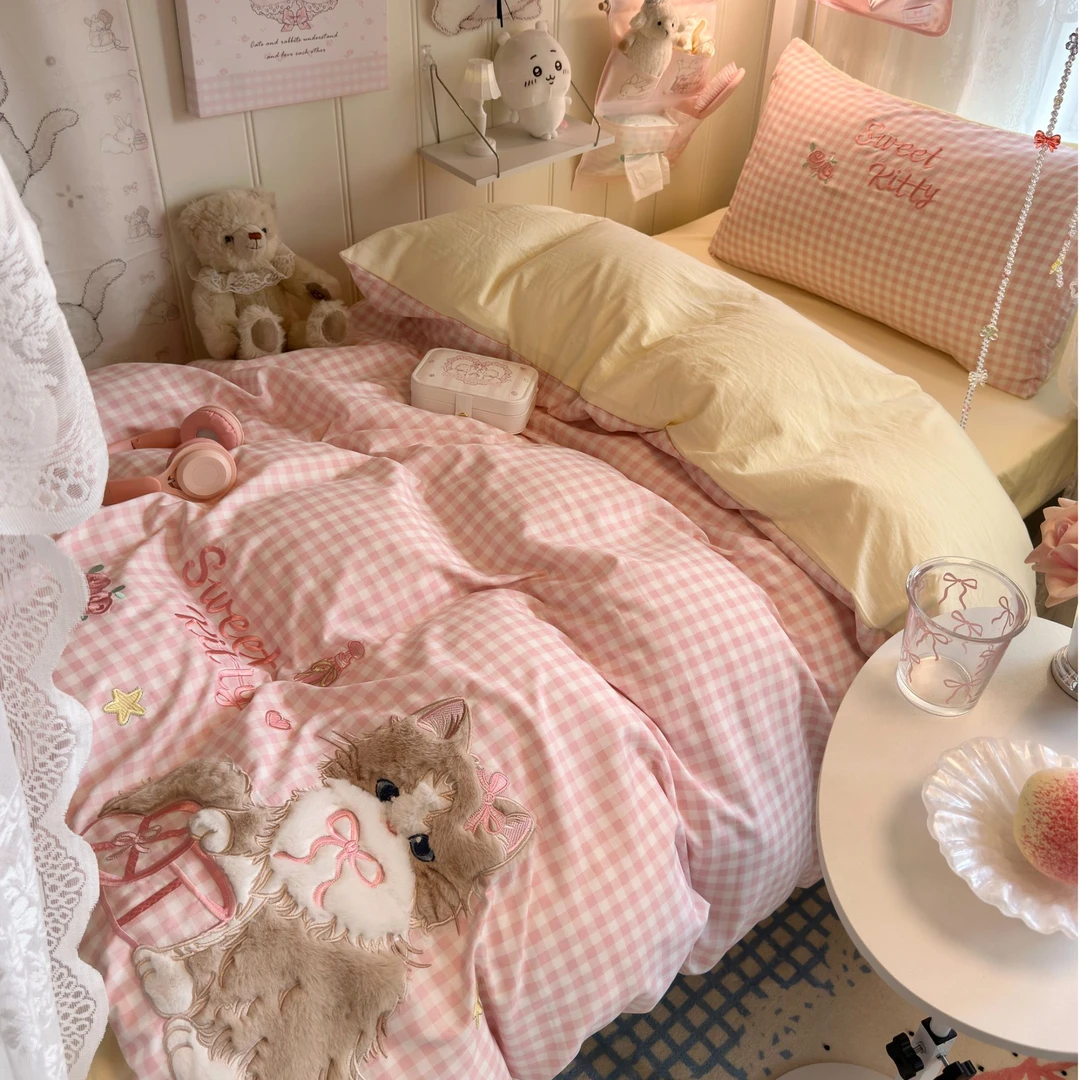 【宿舍三件套】水洗棉学生专用床单人款被套被罩床上用品床笠款刺绣