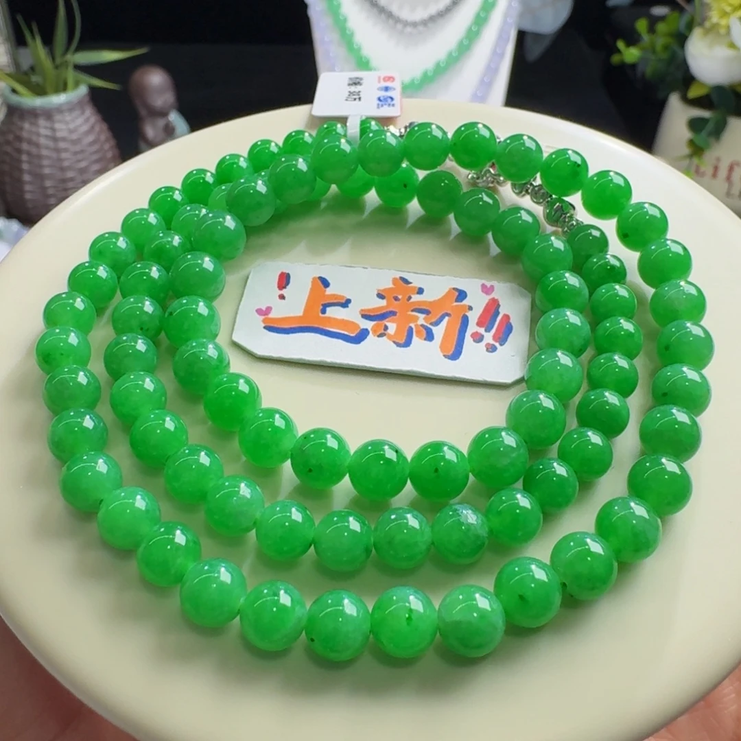 未镶嵌手链翡翠上新！果冻冰胶正阳绿长串6.1-7.3mm