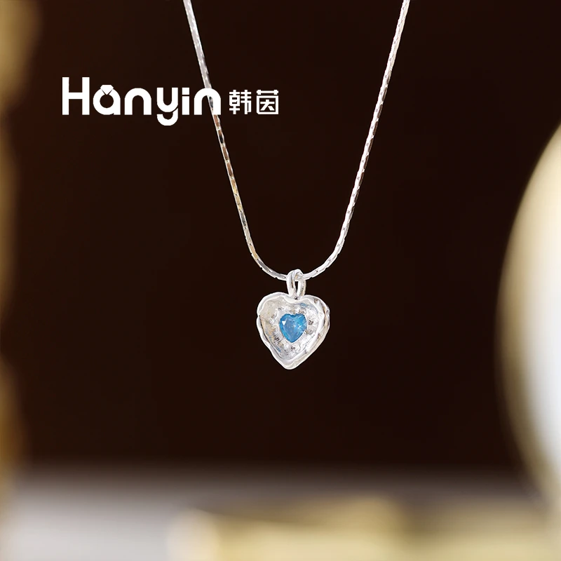 坠链均925银合成锆石 肌理爱心极细万能链项链轻奢高级感锁骨链