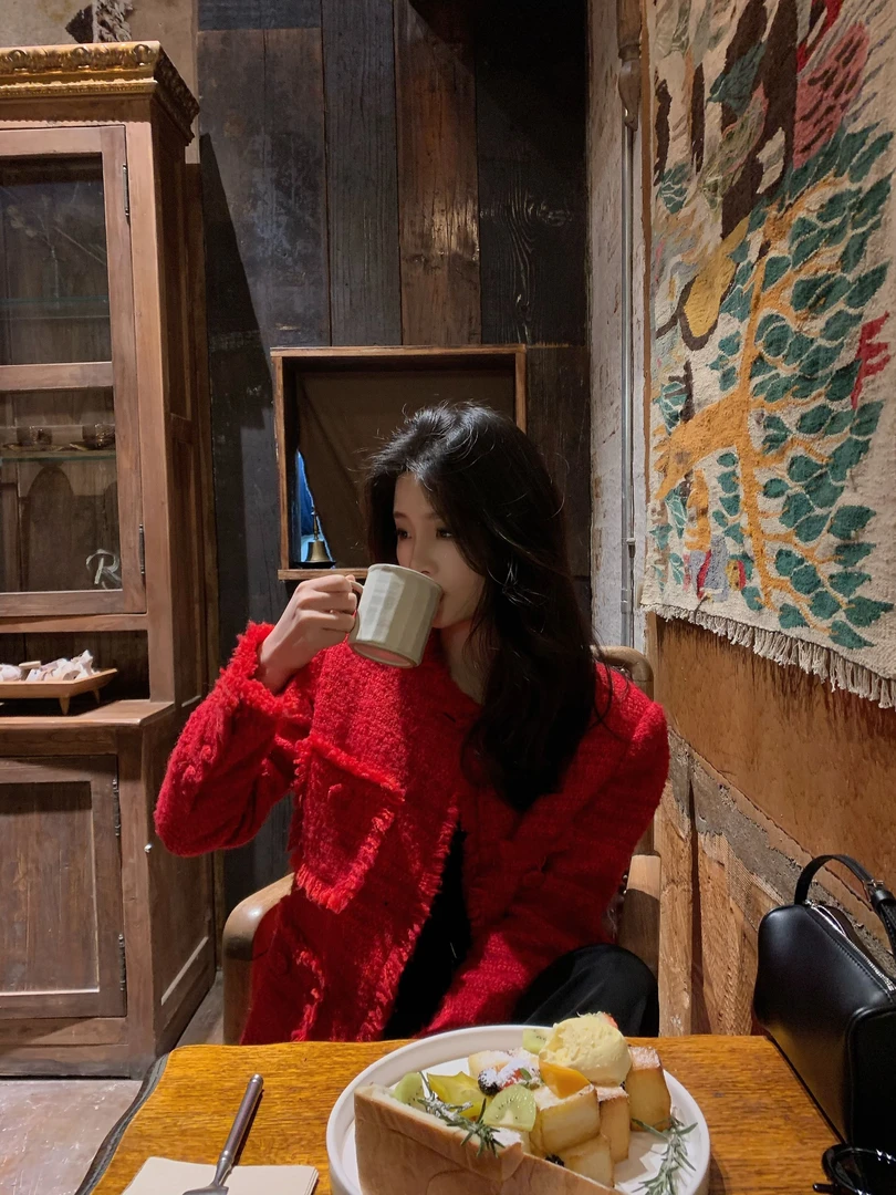 梓静 高级感气质羊毛红色小香风女外套春秋冬百搭不挑人0101