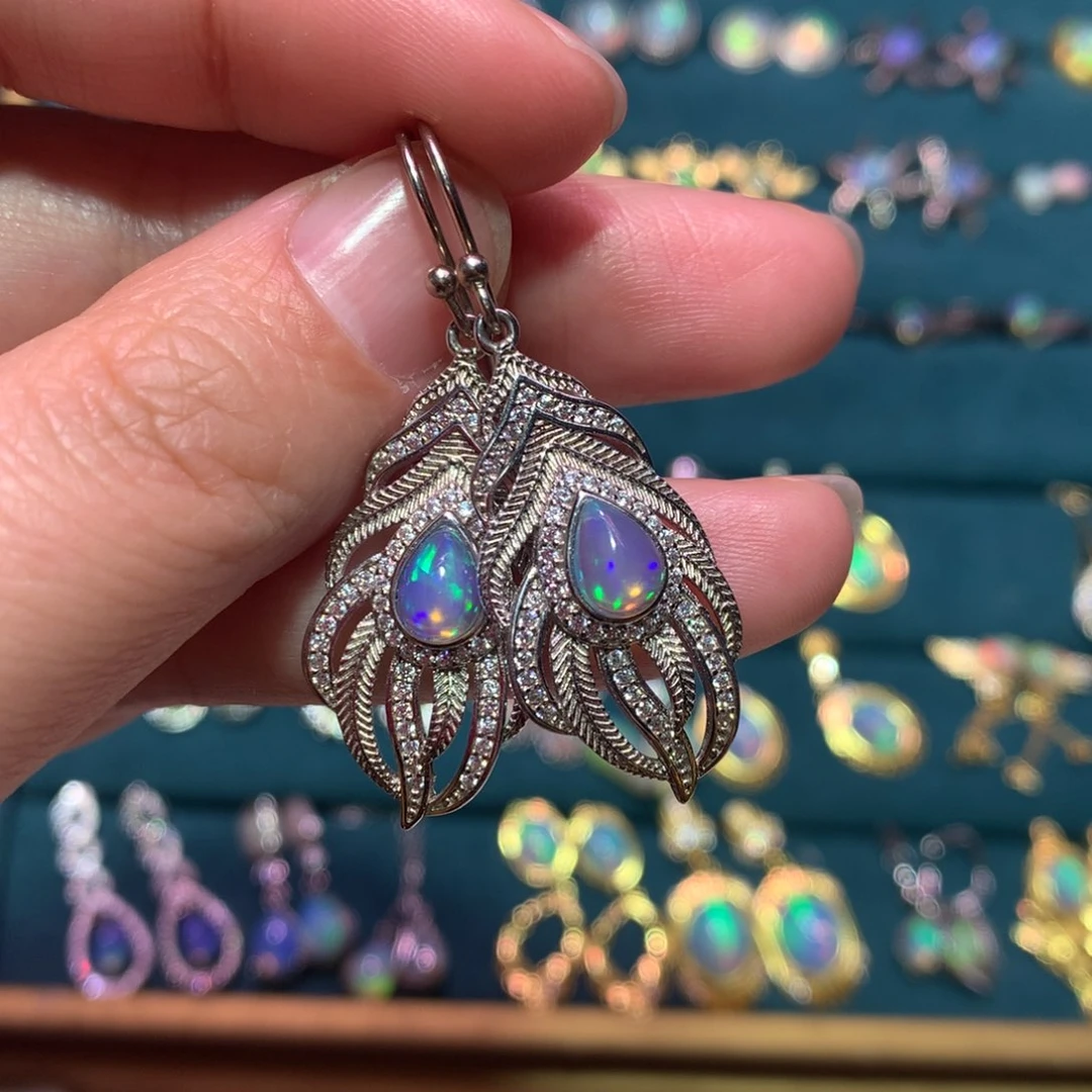 银S925镶嵌欧泊耳钉款式