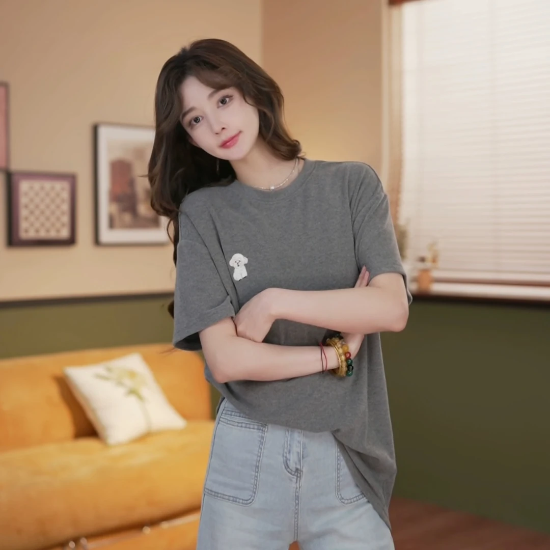 余紫绮【海绵】春季新款T恤女宽松显瘦上衣Z325012