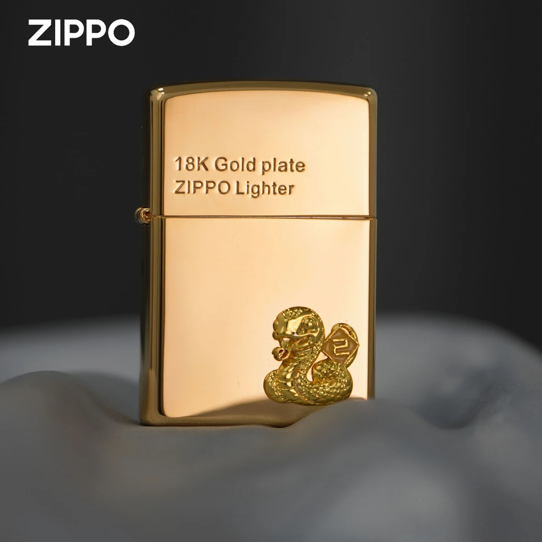 ZIPPO/之宝福运金蛇 镀金贴章蛇年限量纪念打火机金色双面DYJ1