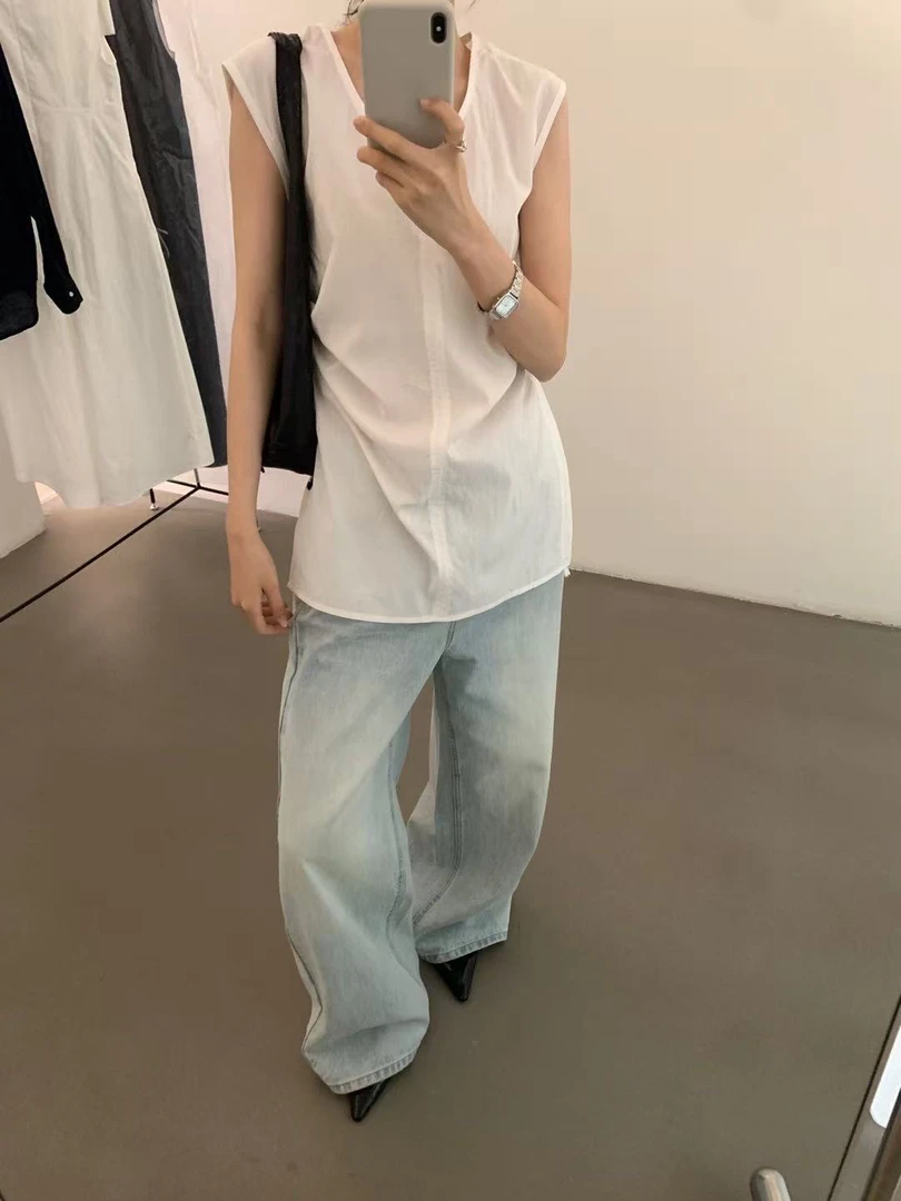 lovely@S9605 韩系时尚百搭设计感气质荡领小衫（百百天天）