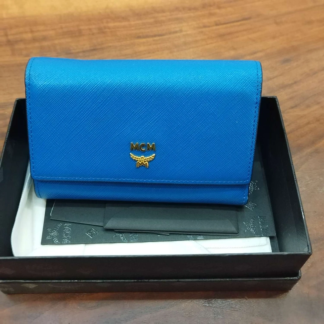 99新 MCM Mcm蓝色小钱包有盒子