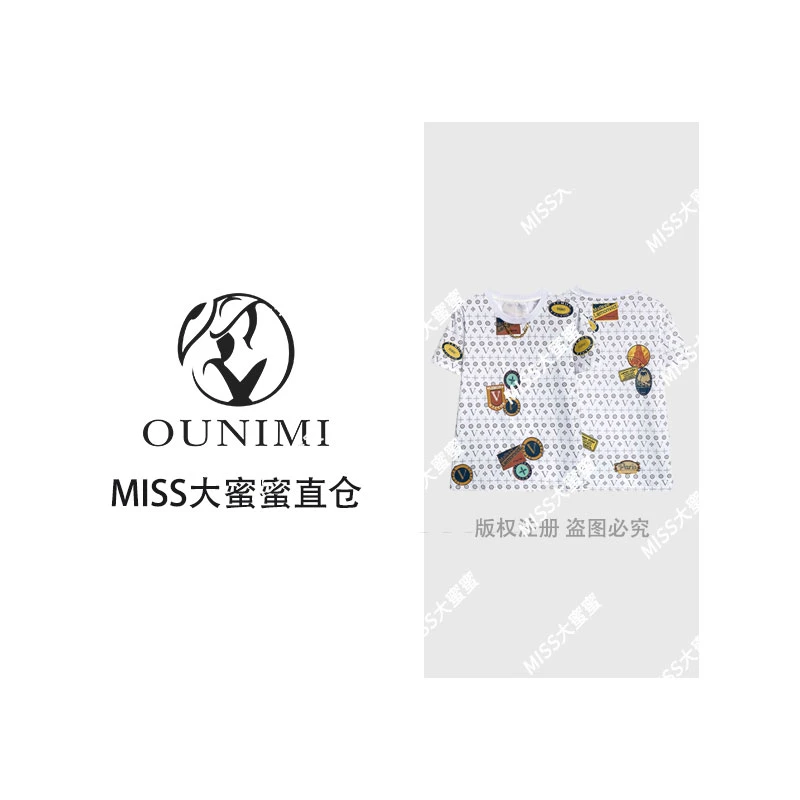 欧倪蜜 OUNIMI 轻奢时尚高街印花T恤衫百搭设计师个性上衣#66991