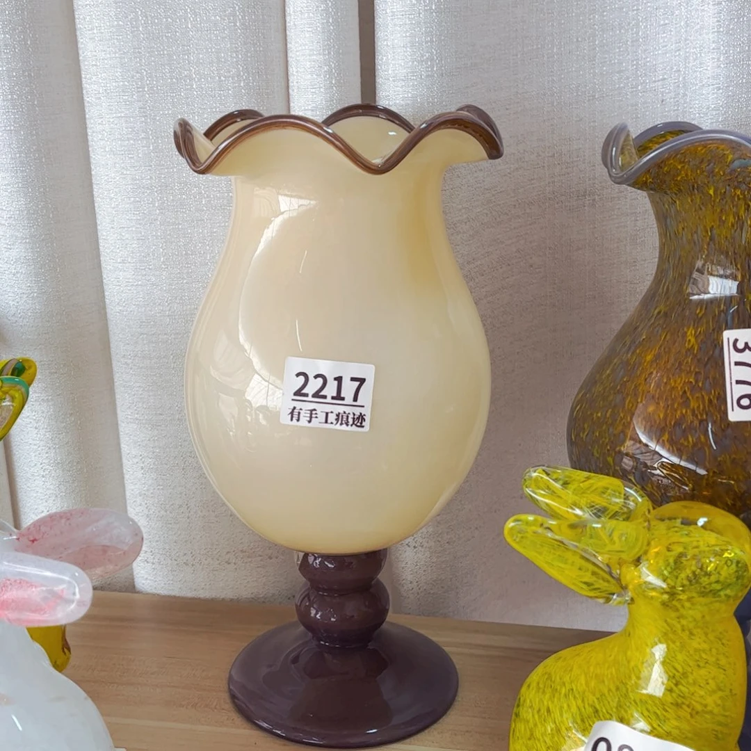 琉璃2217瓶口黑点微瑕花瓶摆件高30