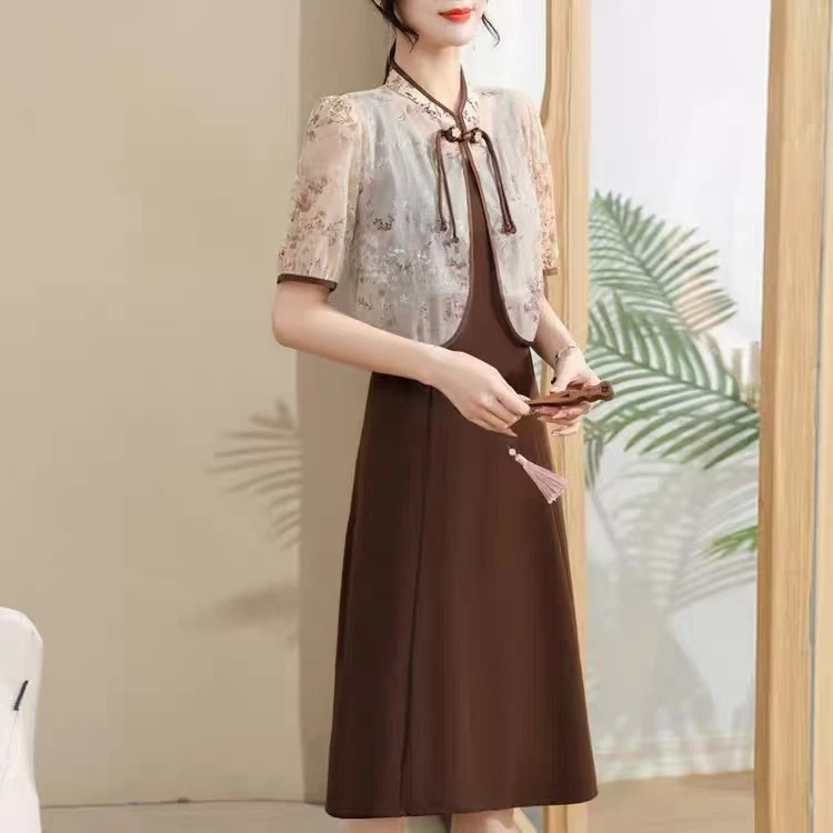 F356 短袖国风气质洋气时尚夏季宽松短袖大码两件套休闲套装裙子
