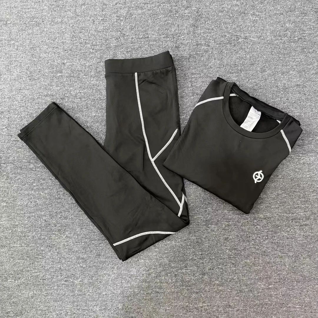 dt秋冬新款男士加绒打底上衣 户外骑行运动健身速干长袖 套装