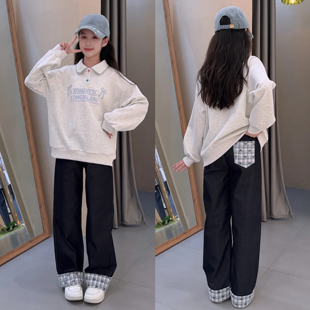 女童裤子春秋款2025新款儿童洋气牛仔裤女大童秋季好看直筒阔腿裤