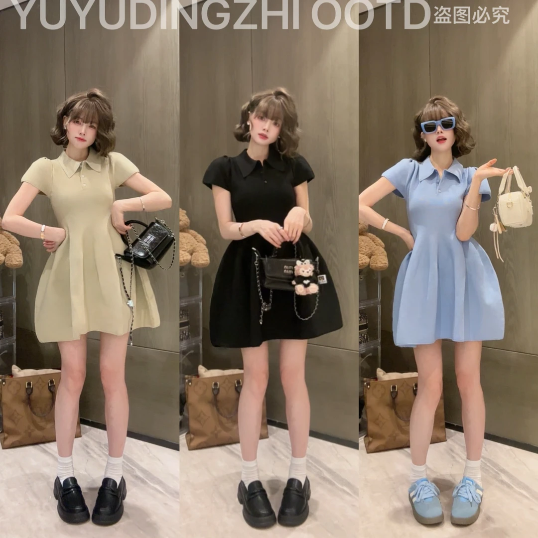 【大货清清+运补】小个子收腰气质显瘦蓬蓬a字短裙连衣裙子短袖