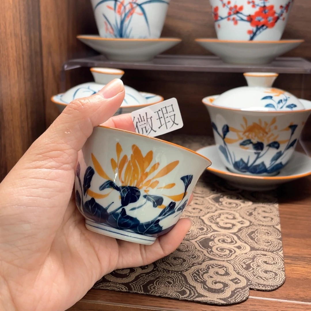 釉下手绘茶具微瑕