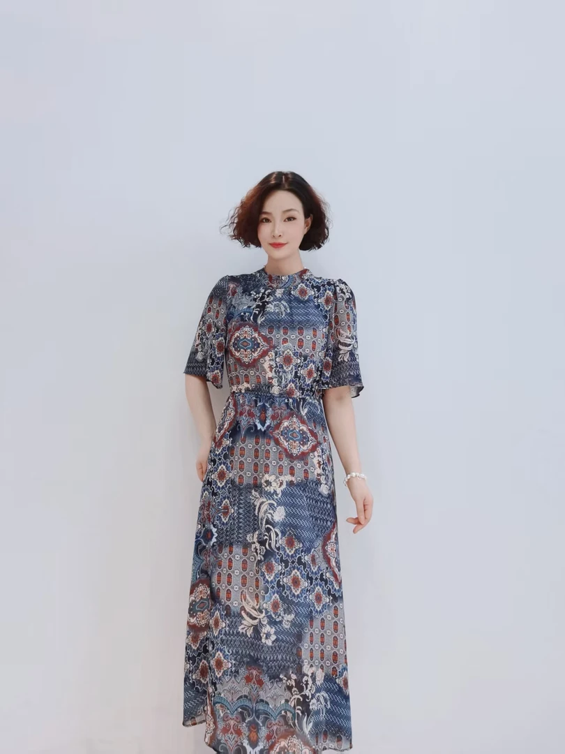 Q724 夏季时尚复古优雅气质收腰显瘦中长裙连衣裙JT