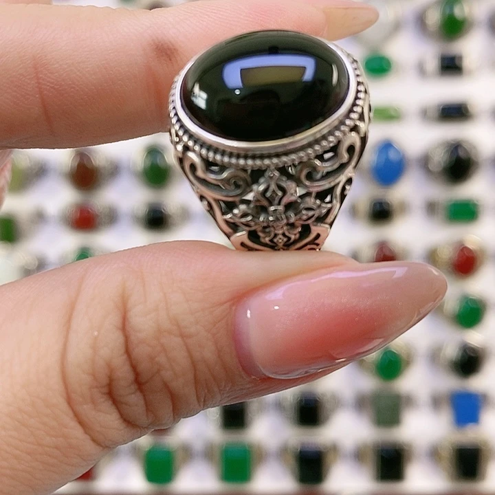 银S925镶嵌戒指玛瑙/玉髓半****务