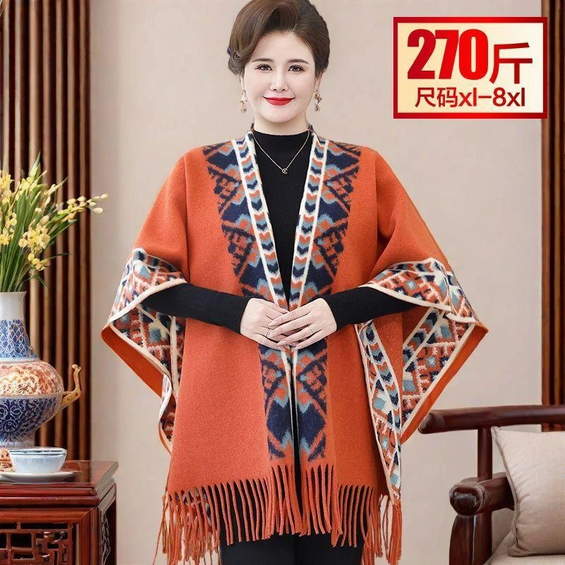 中老年民族风斗篷披肩旅游穿搭披风外搭胖妈妈加厚保暖彷羊绒外套