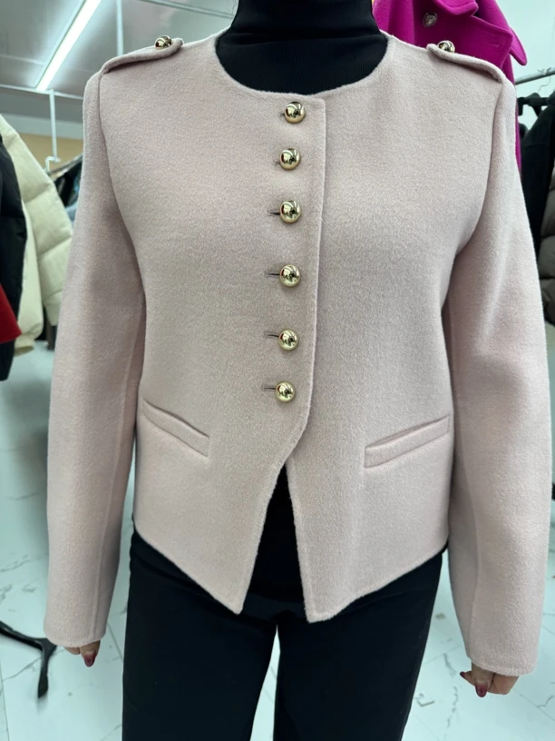 秋冬复古圆领单排扣百搭双面羊毛外套