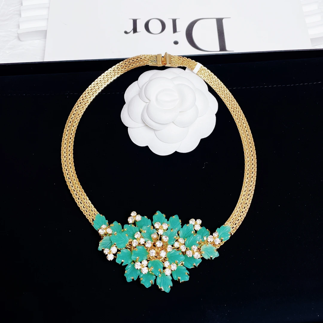 95新 DIOR/迪奥 柚礼中古/迪奥绿色花朵项链LZ412295