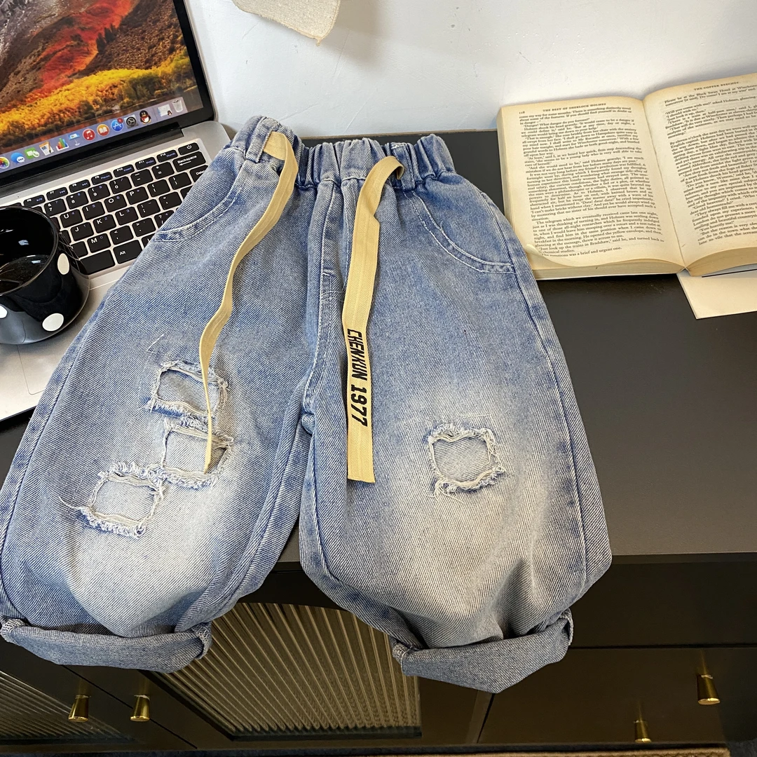 2507休闲时尚潮流百搭洋气春秋男女童破洞牛仔裤